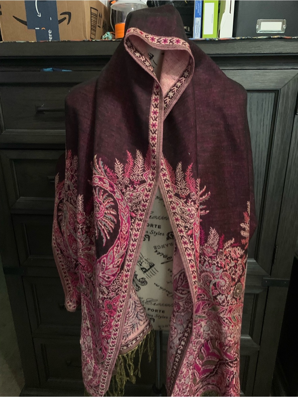 Women’s Dark Plum & Pink Embroidered Shawl Jacket